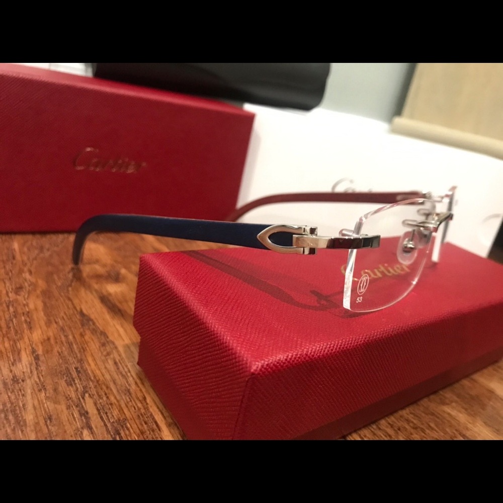 CARTIER CT002O WOOD FRAMES BLUE AND RED